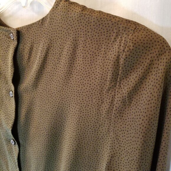 Vintage Mark Shale Shirt Womens Size 4 Green Black Silk Polka Dot - Picture 6 of 9